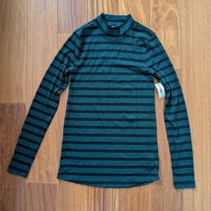 NWT Old Navy Semi-fitted Long Sleeve Striped Ribbed Mock Neck Sweater SMALL